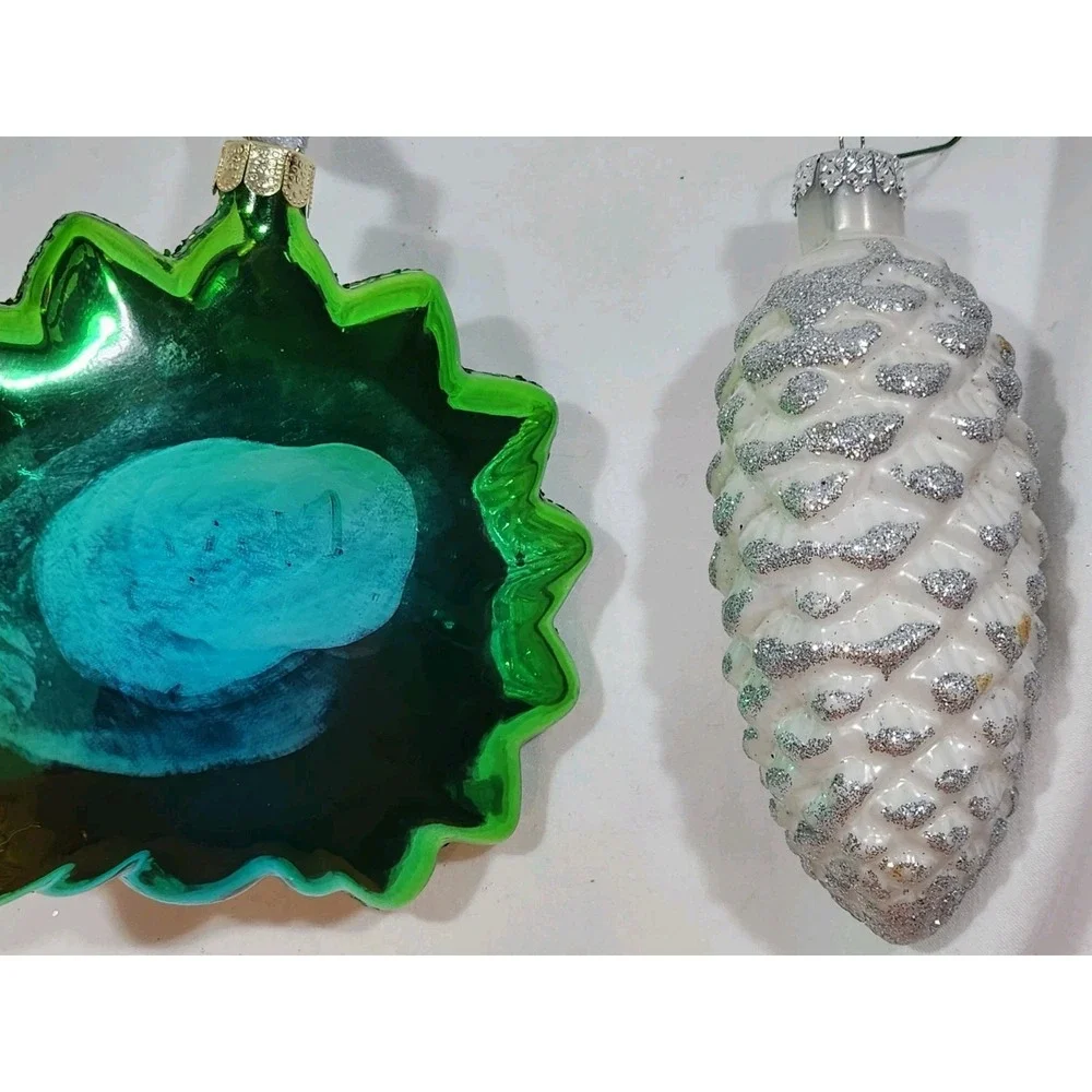 (3)Christmas Bead & Sequin & (1) Glass Ornament~Santa, Santa W/Duckie,Peacock